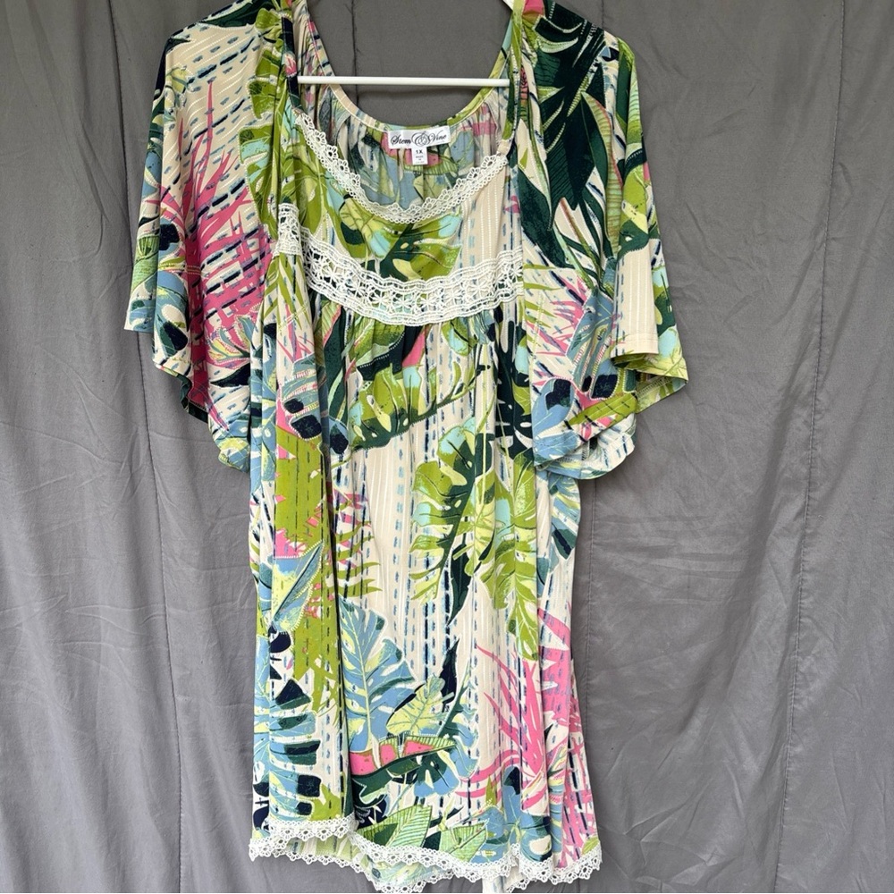 Green and Pink Ruffled Tunic